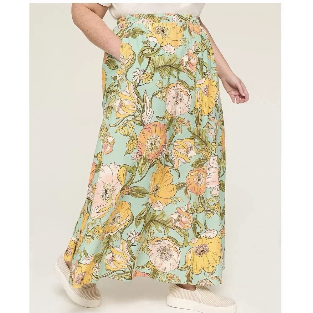 Lane Bryant Printed Maxi Skirt NWT Womens Plus Size Stretch Elastic Waist Boho